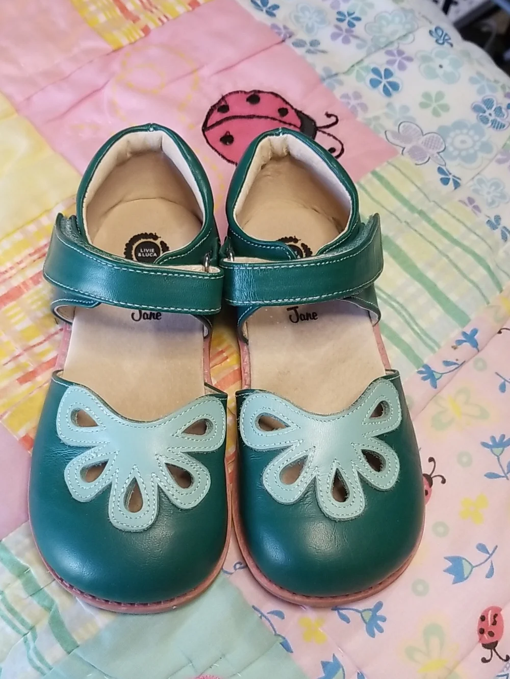 Matilda Jane Livie Luca Teal and Light Teal Leather Mary Jane Size 12 Petals